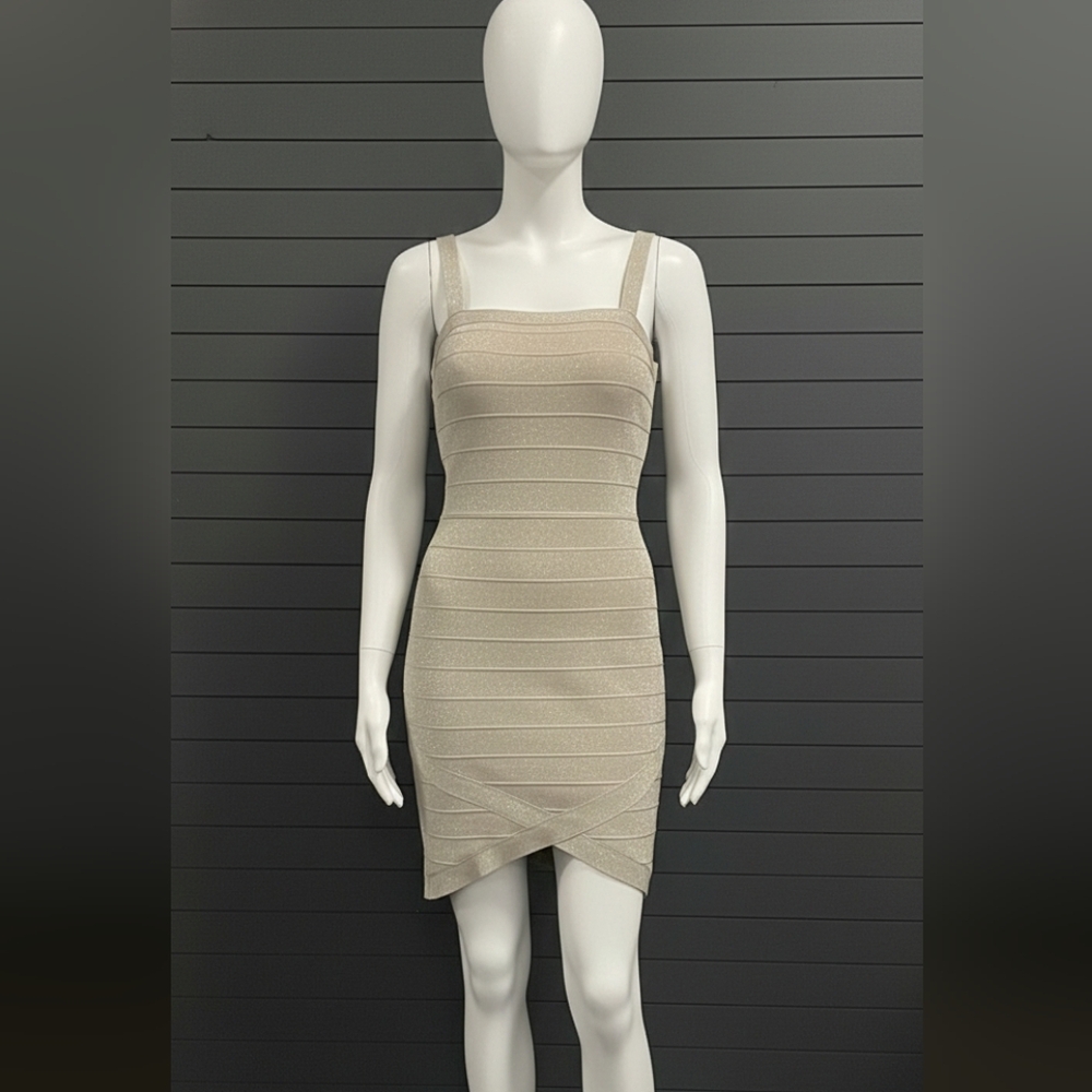 Guess Bandage Bodycon Dress Gold Shimmer sz XL Like New